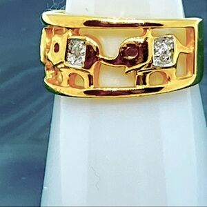 Geitz Elephant design 14K Gold Filled Filigree Band Ring CZ Stones size 7.5